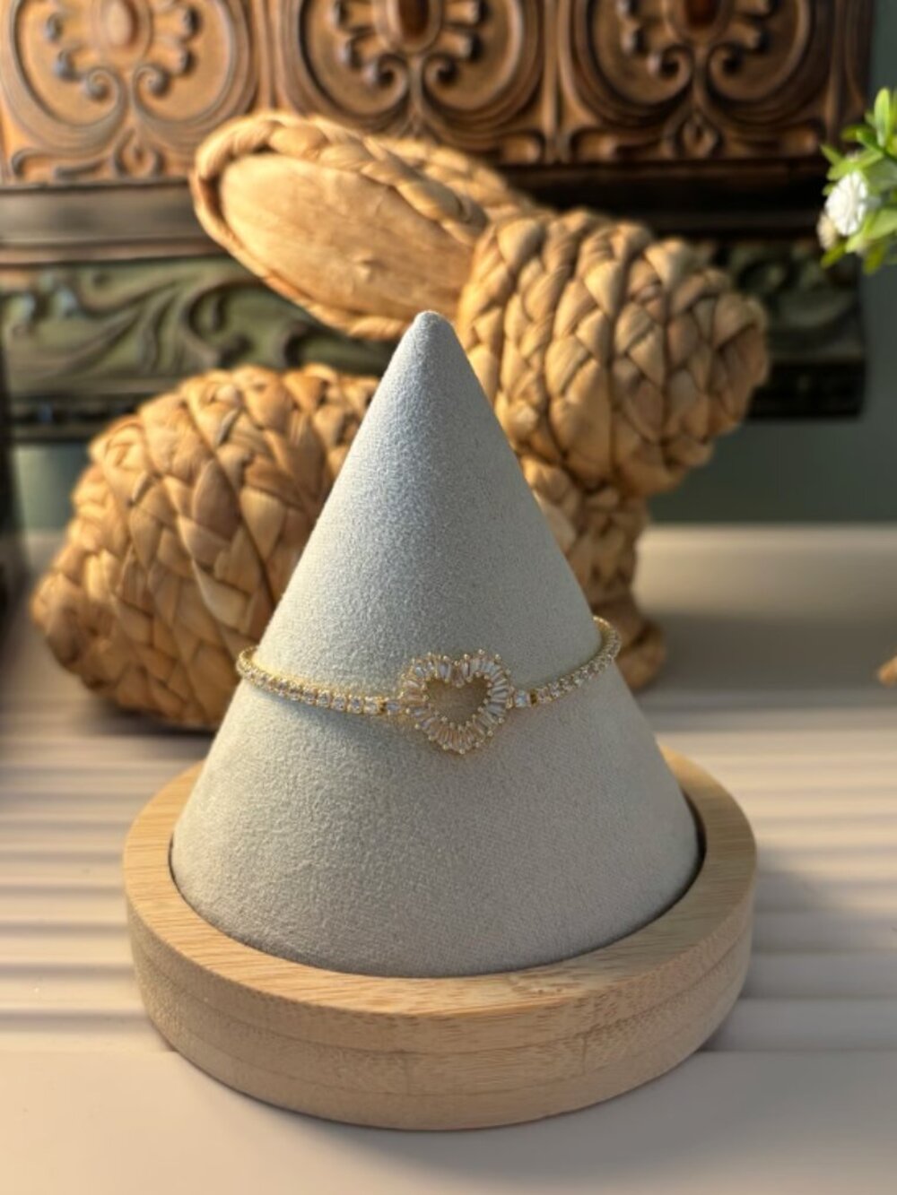 Heart CZ tennis pully bracelet in gold